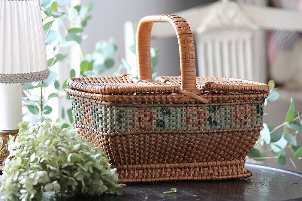 1930s ハンドペイントフレンチアンティーク ローズバスケット」ココン