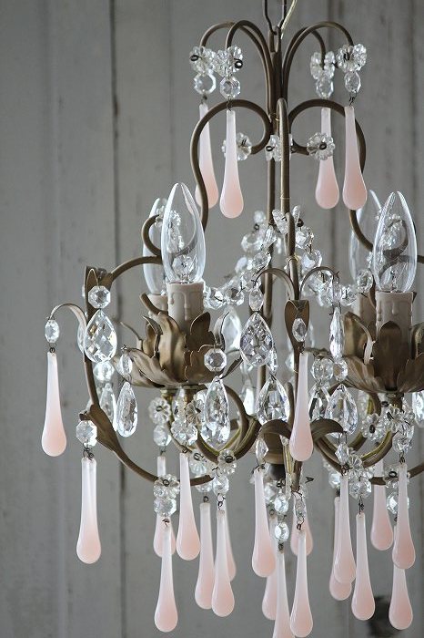 （専用）　ピンクオパールセント　シャンデリア　ドロップ　フランス　アンティーク 専用） ピンクオパールセント シャンデリア ドロップ フランス