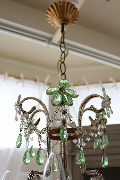 アンティークシャンデリア フランスアンティーク グリーンクリスタル