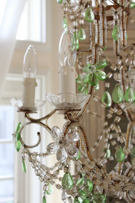 アンティークシャンデリア フランスアンティーク グリーンクリスタル