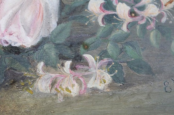 イギリスアンティーク 薔薇の油絵」ココン・フワット