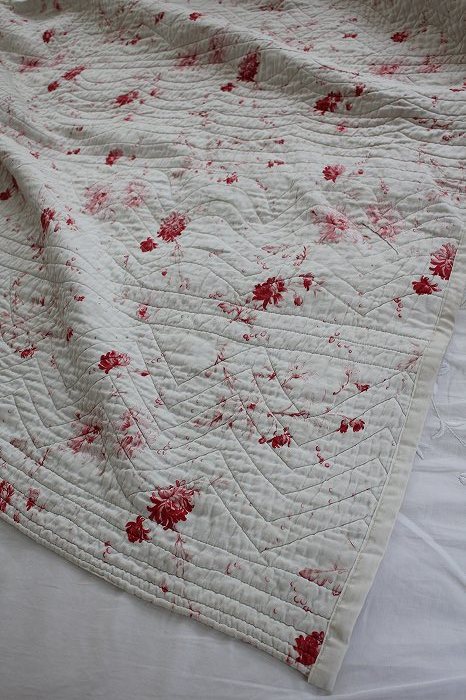 イギリスアンティークキルト ヴィクトリアンフラワーのリバーシブル