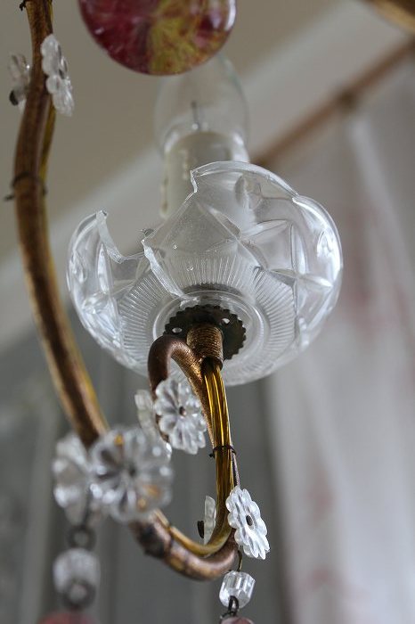 「アンティーク照明 イタリアンムラーノガラス 西洋梨のガラスドロップのシャンデリア 6灯」ココン・フワット Coconfouato