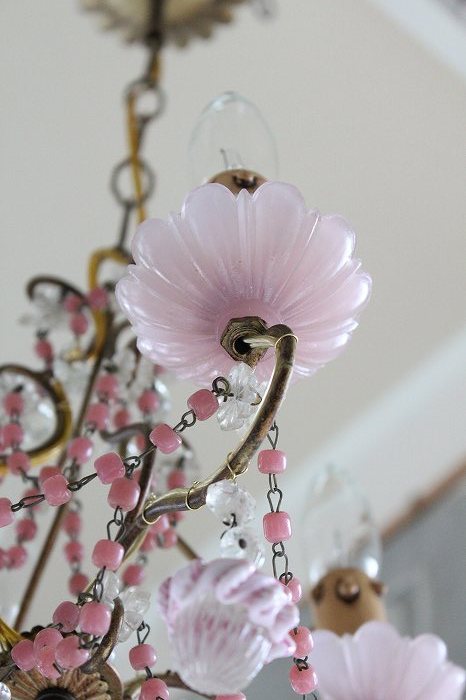 アンティーク ピンク花模様シャンデリア アンティーク ピンク花模様シャンデリア