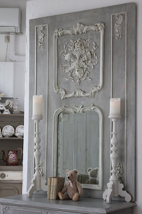 フランスアンティークミラー Louis XV クロストーチとロカイユ装飾の