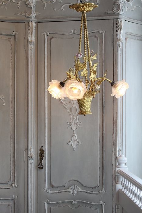 フランスアンティーク アールヌーボー ローズバスケットシャンデリア 3