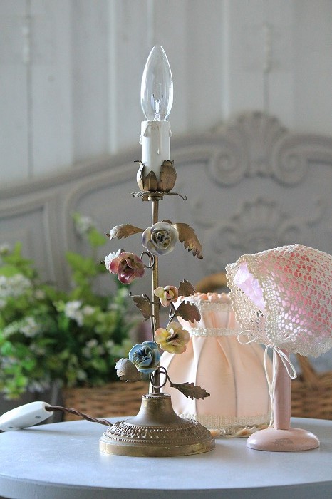 フランスアンティーク アールヌーボー陶器のお花のランプスタンドA