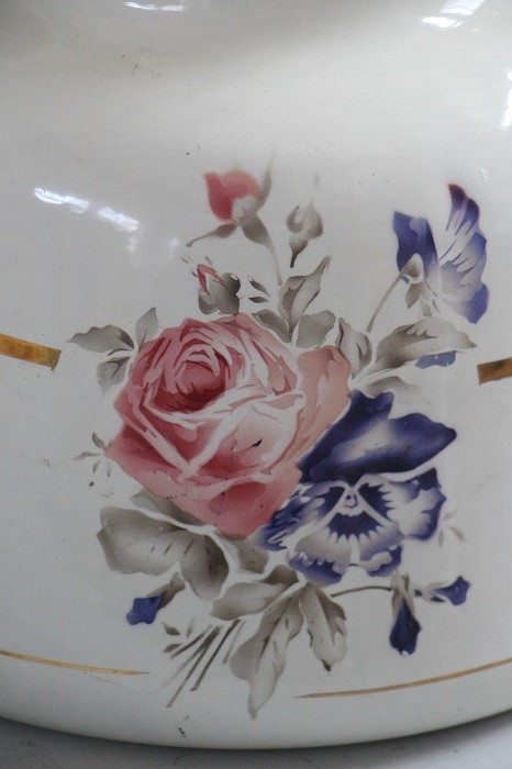 フランスアンティーク JAPY ローズ&パンジーの大きなケトル (ミント