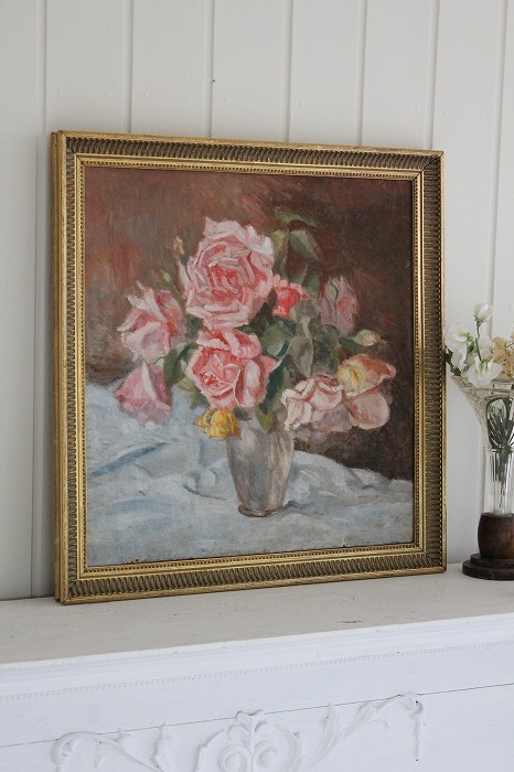 フランスアンティーク絵画 ROSES VASE 1940s」ココン・フワット