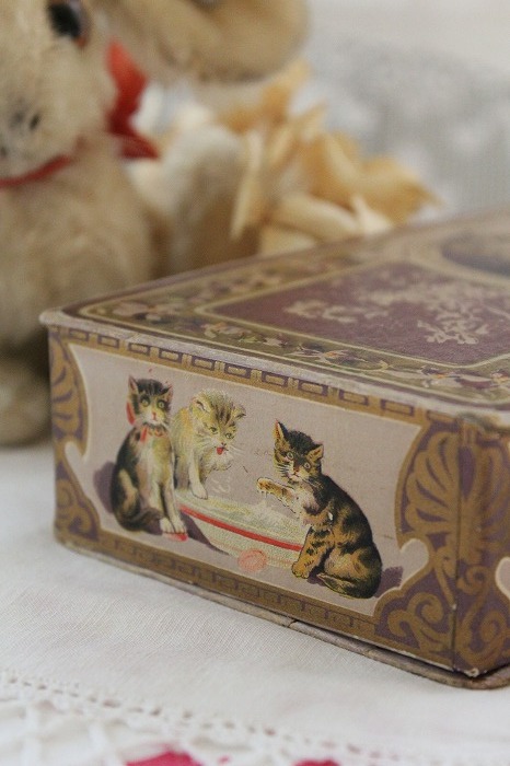 フランスアンティーク　愛らしい猫さんたちのbox フランスアンティーク 猫の石鹸箱」ココン・フワット