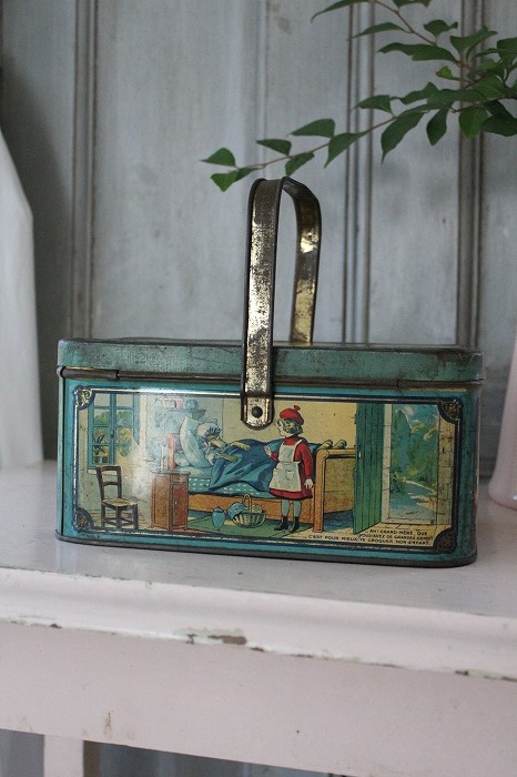 フランスアンティーク 赤ずきんちゃんと狼のパニエ缶」ココン