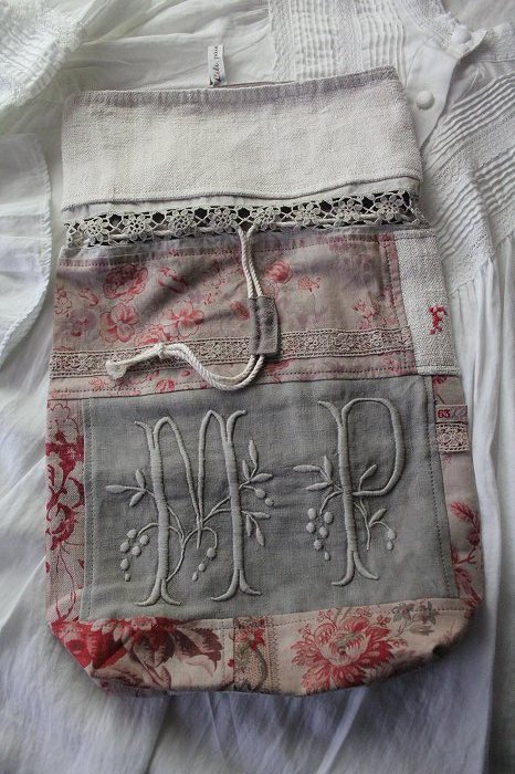 フランスアンティークリネン リメイクポーチ」ココン・フワット