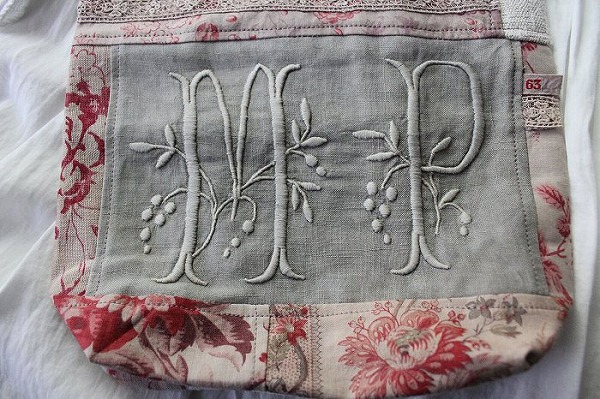 フランスアンティークリネン リメイクポーチ」ココン・フワット