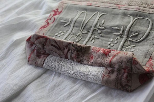 フランスアンティークリネン リメイクポーチ」ココン・フワット