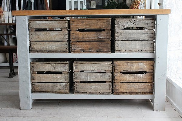 フランスアンティーク家具 ビストロ・ベジタブルカップボード 木箱付き