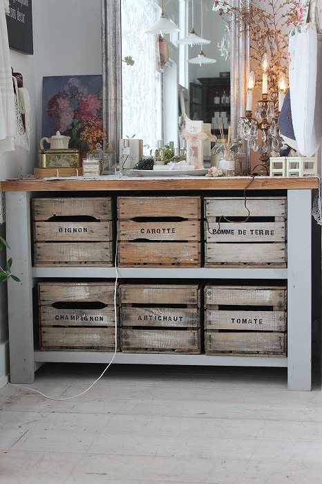 フランスアンティーク家具 ビストロ・ベジタブルカップボード 木箱付き