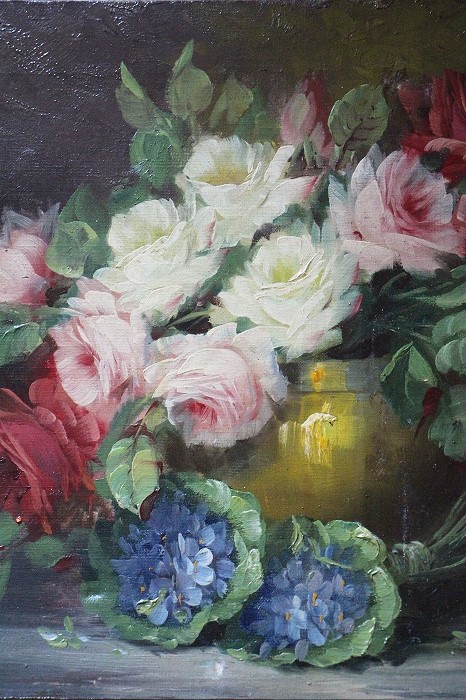 フランスアンティーク 美しい薔薇の静物画 ”Bouquet de roses”」ココン