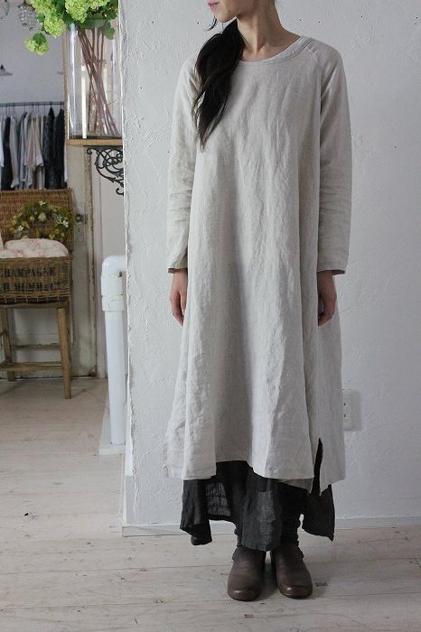 koloni コロニー リネンシンプルOP」ナチュラル服の通販 Blanc