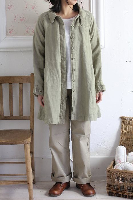 a+koloni コロニー リネンWガーゼステンカラーコート